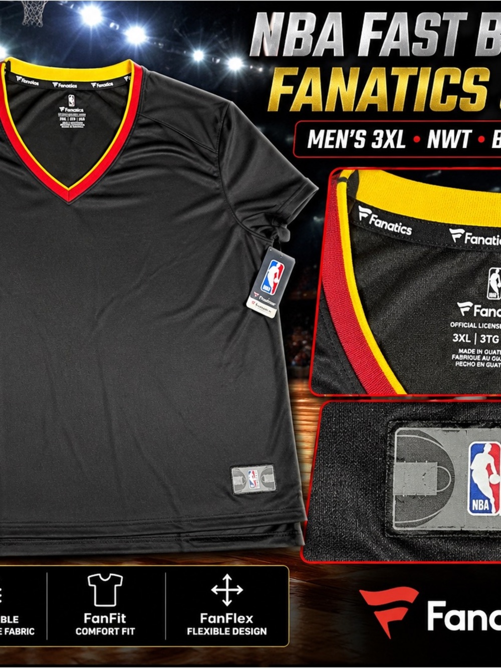 Fanatics NBA Fast Break Jersey 3XL Black Red Gold Blank NWT Basketball